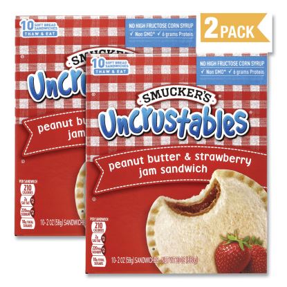 UNCRUSTABLES Soft Bread Sandwiches, Strawberry Jam, 2 oz, 10 Sandwiches/Pack, 2 Packs/Box, Delivered in 1-4 Business Days1