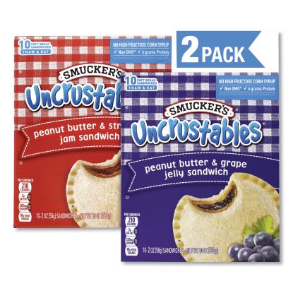 UNCRUSTABLES Soft Bread Sandwiches, Grape/Strawberry, 2 oz, 10 Sandwiches/Pack, 2 PK/Box, Delivered in 1-4 Business Days1