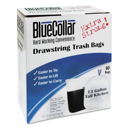 Drawstring Trash Bags, 13 gal, 0.8 mil, 24" x 28", White, 480/Carton1