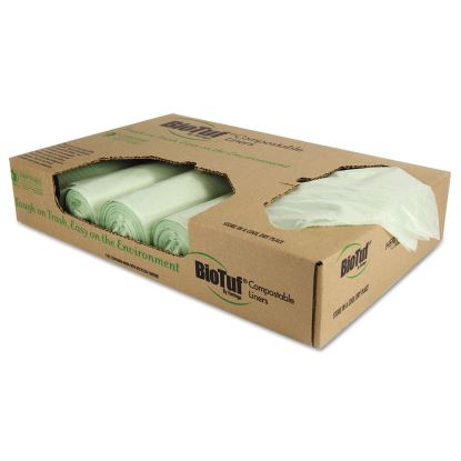 Biotuf Compostable Can Liners, 32 gal, 1 mil, 34" x 48", Green, 100/Carton1