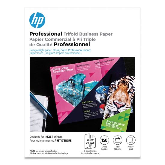 Professional Trifold Business Paper, 48 lb Bond Weight, 8.5 x 11, Glossy White, 150/Pack1