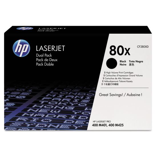 HP 80X, (CF280X-D) 2-Pack High-Yield Black Original LaserJet Toner Cartridges1