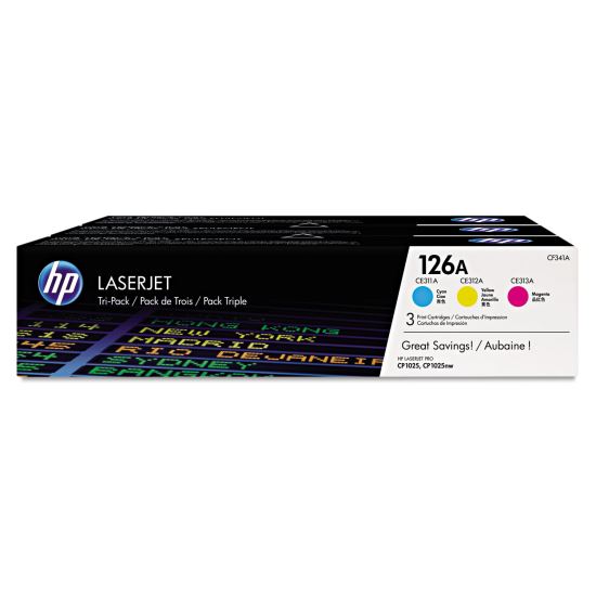 HP 126A, (CF341A) 3-Pack Cyan/Magenta/Yellow Original LaserJet Toner Cartridges1