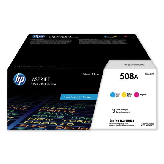 HP 508A, (CF360A-M) 3-Pack Cyan/Magenta/Yellow Original LaserJet Toner Cartridges1