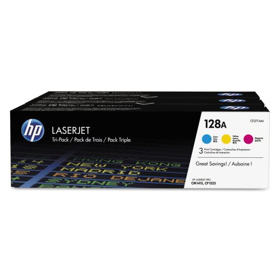 HP 128A, (CF371A-M) 3-Pack Cyan/Magenta/Yellow Original LaserJet Toner Cartridges1