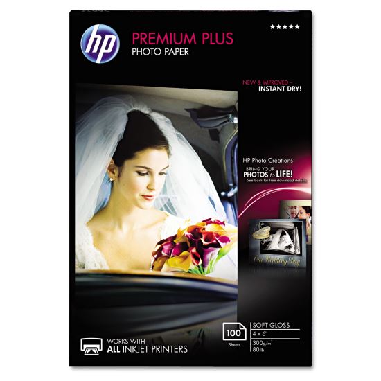 Premium Plus Photo Paper, 11.5 mil, 4 x 6, Soft-Gloss White, 100/Pack1