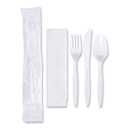 Economy Cutlery Kit, Fork/Knife/Spoon/Napkin, White, 250/Carton1