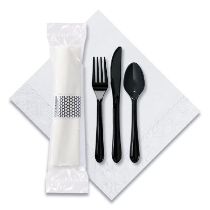 CaterWrap Cater to Go Express Cutlery Kit, Fork/Knife/Spoon/Napkin, Black, 100/Carton1