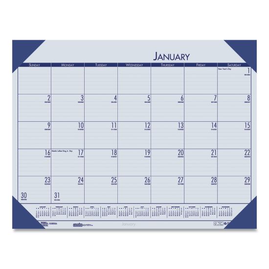 EcoTones Recycled Monthly Desk Pad Calendar, 18.5 x 13, Ocean Blue Sheets/Corners, Black Binding, 12-Month (Jan to Dec): 20231
