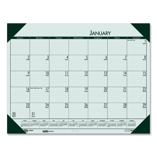 EcoTones Recycled Monthly Desk Pad Calendar, 22 x 17, Green-Tint/Woodland Green Sheets/Corners, 12-Month (Jan to Dec): 20221