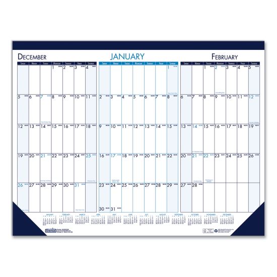 Three Month Desk Pad, 22 x 17, White/Blue/Teal Sheets, Blue Binding, Blue Corners, 14-Month (Dec to Jan): 2021 to 20231