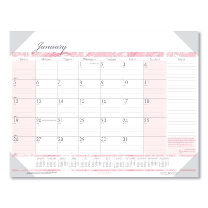 Recycled Monthly Desk Pad Calendar, Breast Cancer Awareness Artwork, 18.5 x 13, Black Binding/Corners,12-Month(Jan-Dec): 20221
