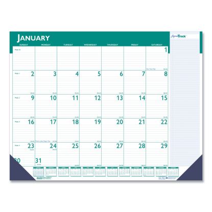 Express Track Monthly Desk Pad Calendar, 22 x 17, White/Teal Sheets, Teal Binding, Blue Corners, 13-Month(Jan-Jan): 2022-20231