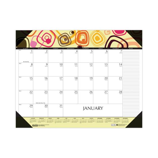 Recycled Desk Pad Calendar, Geometric Artwork, 22 x 17, White Sheets, Black Binding/Corners,12-Month (Jan to Dec): 20221