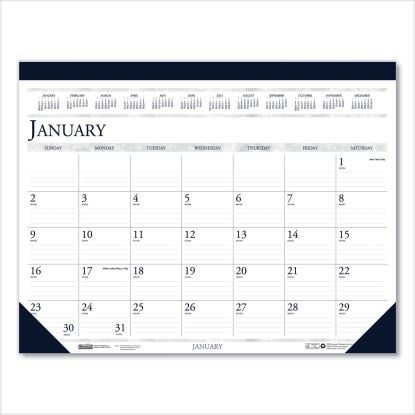 Recycled Two-Color Perforated Monthly Desk Pad Calendar, 18.5 x 13, Blue Binding/Corners, 12-Month (Jan-Dec): 20221
