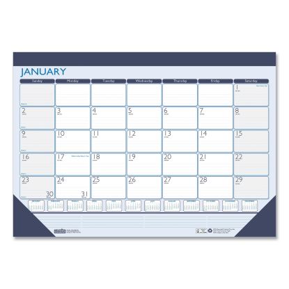 Recycled Contempo Desk Pad Calendar, 22 x 17, White/Blue Sheets, Blue Binding, Blue Corners, 12-Month (Jan to Dec): 20231