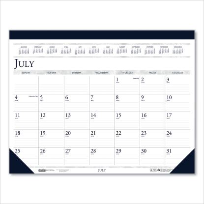 Recycled Academic Desk Pad Calendar, 18.5 x 13, White/Blue Sheets, Blue Binding/Corners, 14-Month (July to Aug): 2022 to 20231