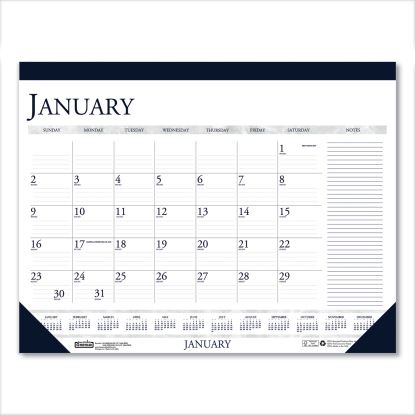Recycled Two-Color Monthly Desk Pad Calendar with Notes Section, 18.5 x 13, Blue Binding/Corners, 12-Month (Jan-Dec): 20231
