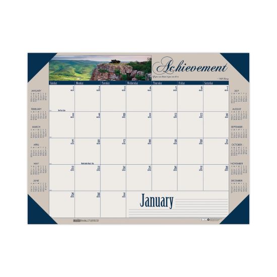 Earthscapes Recycled Monthly Desk Pad Calendar, Motivational Photos, 22 x 17, Blue Binding/Corners, 12-Month (Jan-Dec): 20221