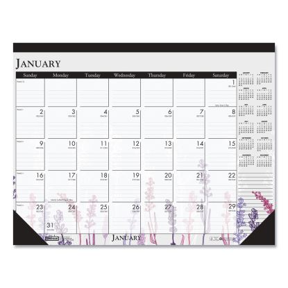 Recycled Desk Pad Calendar, Wild Flowers Artwork, 18.5 x 13, White Sheets, Black Binding/Corners,12-Month (Jan-Dec): 20221
