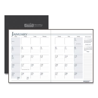 Recycled Ruled 14-Month Planner with Stitched Leatherette Cover, 11 x 8.5, Black Cover, 14-Month (Dec to Jan): 2022 to 20241