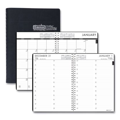 24/7 Recycled Daily Appointment Book/Monthly Planner, 10 x 7, Black Cover, 12-Month (Jan to Dec): 20221