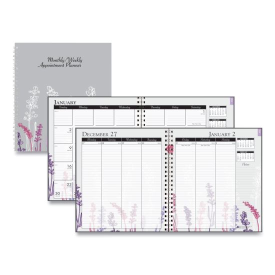 Recycled Wild Flower Weekly/Monthly Planner, Wild Flowers Artwork, 9 x 7, Gray/White/Purple Cover, 12-Month (Jan-Dec): 20231