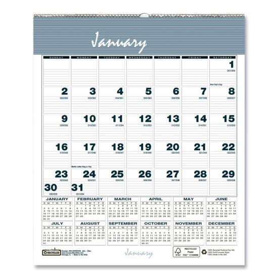 Bar Harbor Recycled Wirebound Monthly Wall Calendar, 6 x 7, White/Blue/Gray Sheets, 12-Month (Jan-Dec): 20221