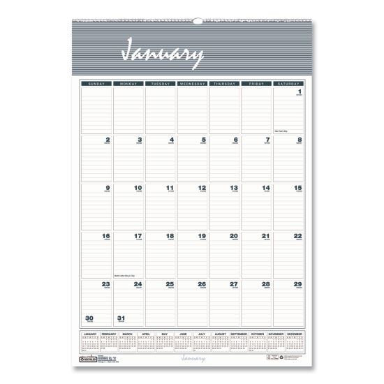 Bar Harbor Recycled Wirebound Monthly Wall Calendar, 15.5 x 22, White/Blue/Gray Sheets, 12-Month (Jan-Dec): 20221