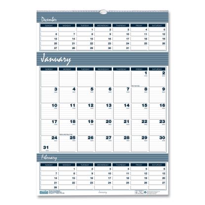 Bar Harbor Recycled Wirebound 3-Months-per-Page Wall Calendar, 12 x 17, White/Blue/Gray Sheets, 14-Month (Dec-Jan): 2021-20231