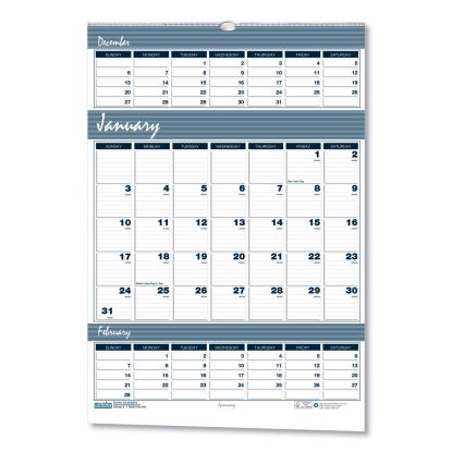 Bar Harbor Recycled Wirebound 3-Months-per-Page Wall Calendar, 15.5 x 22, White/Blue/Gray Sheets, 14-Month(Dec-Jan):2022-20241