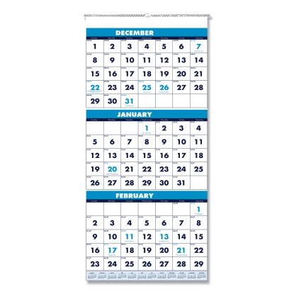 Recycled Three-Month Format Wall Calendar, Vertical Orientation, 12.25 x 26, White Sheets, 14-Month (Dec-Jan): 2022-20241