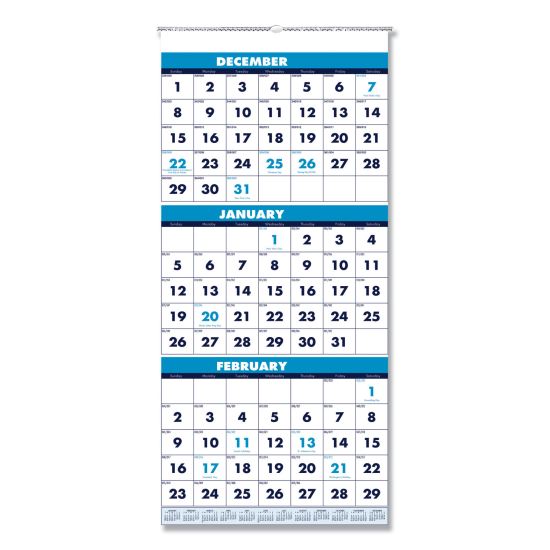 Recycled Three-Month Format Wall Calendar, Vertical Orientation, 12.25 x 26, White Sheets, 14-Month (Dec-Jan): 2022-20241