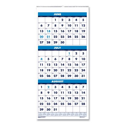 Recycled Three-Month Format Wall Calendar, Vertical Orientation, 8 x 17, White Sheets, 14-Month (June to July): 2022 to 20231
