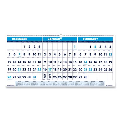 Recycled Three-Month Format Wall Calendar, Horizontal Orientation, 23.5 x 12, White Sheets, 14-Month (Dec-Jan): 2022-20241