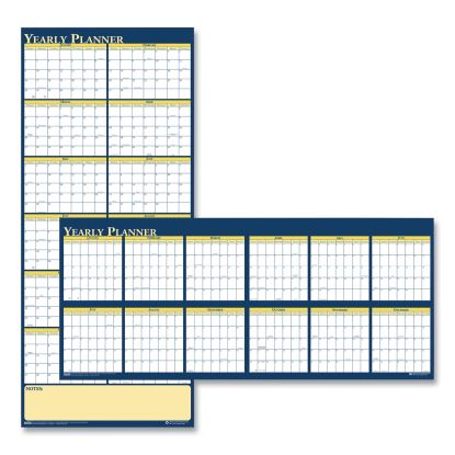 Recycled Reversible Yearly Wall Planner, 60 x 26, White/Blue/Yellow Sheets, 12-Month (Jan to Dec): 20221