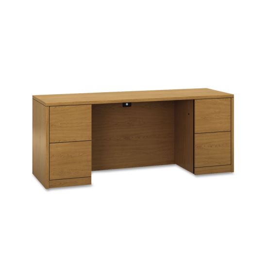 10500 Series Kneespace Credenza With Full-Height Pedestals, 72w x 24d, Harvest1