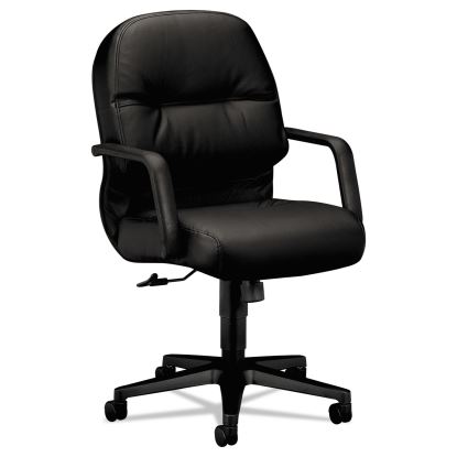 Pillow-Soft 2090 Series Leather Managerial Mid-Back Swivel/Tilt Chair, Supports 300 lb, 16.75" to 21.25" Seat Height, Black1