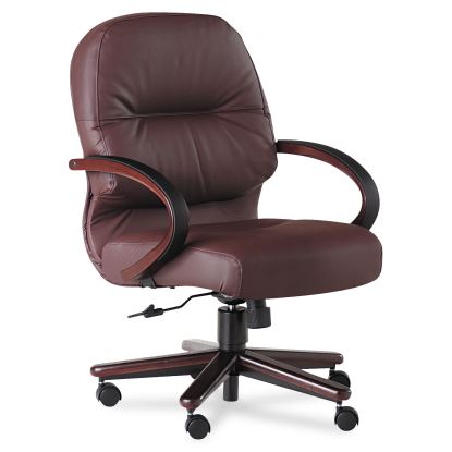 Pillow-Soft 2190 Managerial Mid-Back Chair, Supports 250 lb, 16.75" to 21.25" Seat Height, Burgundy Seat/Back, Mahogany Base1