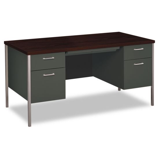 34000 Series Double Pedestal Desk, 60" x 30" x 29.5", Mahogany/Charcoal1