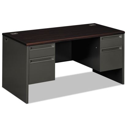 38000 Series Double Pedestal Desk, 60" x 30" x 29.5", Mahogany/Charcoal1