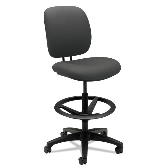 ComforTask Task Stool, Adjustable Footring, Supports Up to 300 lb, 22" to 32" Seat Height, Iron Ore Seat/Back, Black Base1