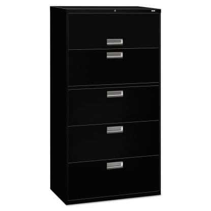 Brigade 600 Series Lateral File, 4 Legal/Letter-Size File Drawers, 1 Roll-Out File Shelf, Black, 36" x 18" x 64.25"1