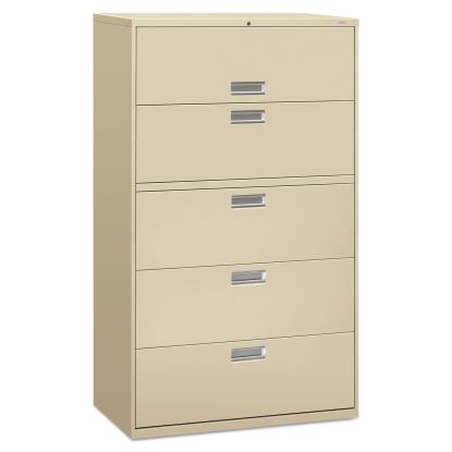 Brigade 600 Series Lateral File, 4 Legal/Letter-Size File Drawers, 1 Roll-Out File Shelf, Putty, 42" x 18" x 64.25"1