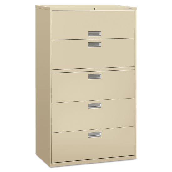 Brigade 600 Series Lateral File, 4 Legal/Letter-Size File Drawers, 1 Roll-Out File Shelf, Putty, 42" x 18" x 64.25"1