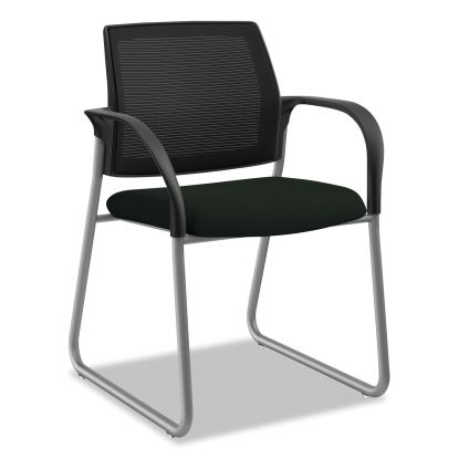 Ignition Series Mesh Back Guest Chair with Sled Base, 25" x 22" x 34", Black Vinyl Seat, Black Mesh Back, Platinum Base1