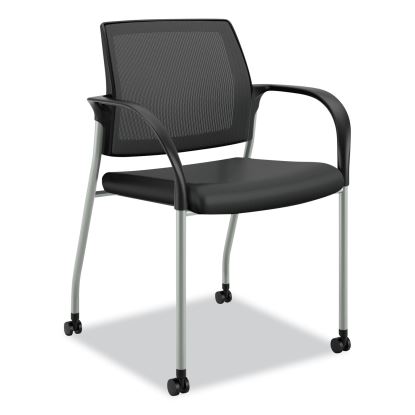 Ignition Series Mesh Back Mobile Stacking Chair, Supports Up to 300 lb, Black Vinyl Seat, Black Back, Platinum Base1