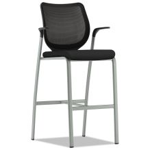 Nucleus Series Cafe-Height Stool, ilira-Stretch M4 Back, Supports 300 lb, 30" Seat Height, Black Seat/Back, Platinum Base1