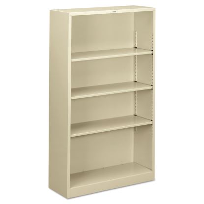 Metal Bookcase, Four-Shelf, 34.5w x 12.63d x 59h, Putty1