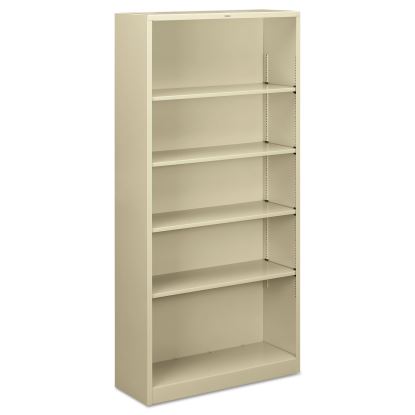 Metal Bookcase, Five-Shelf, 34-1/2w x 12-5/8d x 71h, Putty1